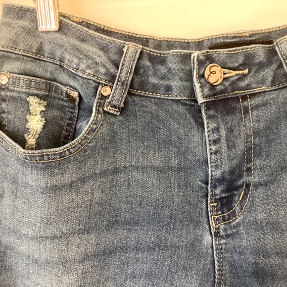 Earl Womens Jeans Flounce Hem Distressed Size 6 Blue Mid Rise Flare Straight - Picture 5 of 10